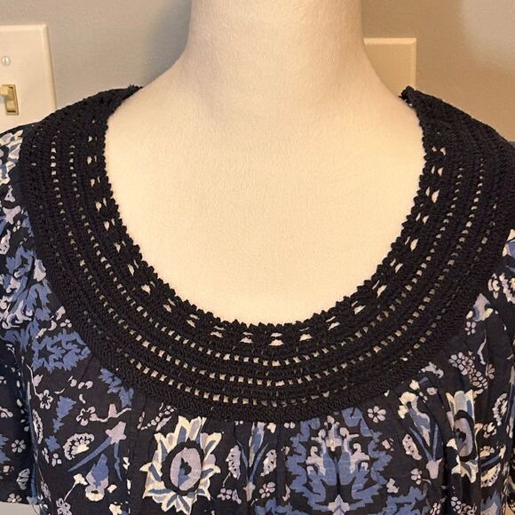 Lucky Brand cotton blend boho print crochet neck top size XS BIN F - Picture 4 of 9
